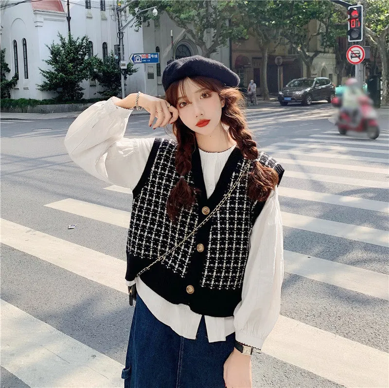 2021 spring autumn new retro vintage sweater vest top blouse loose outfit cardigan combination