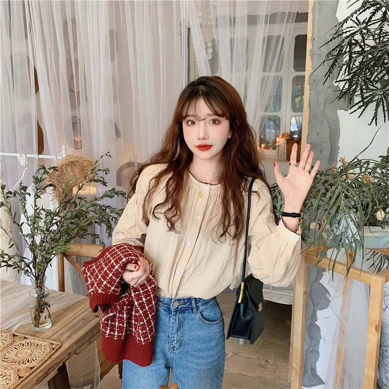 2021 spring autumn new retro vintage sweater vest top blouse loose outfit cardigan combination