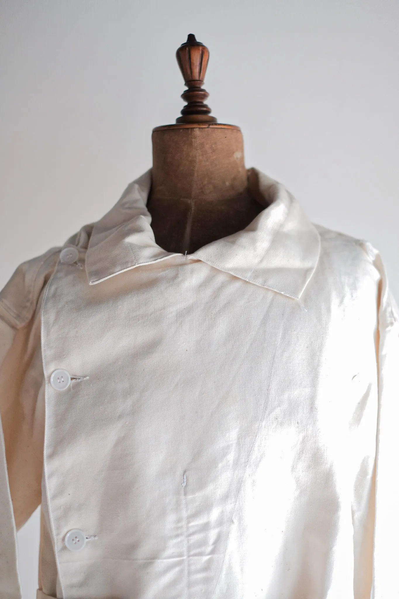 【~50's】French Army Double Breasted Linen Coat Hospital Military "Dead Stock"