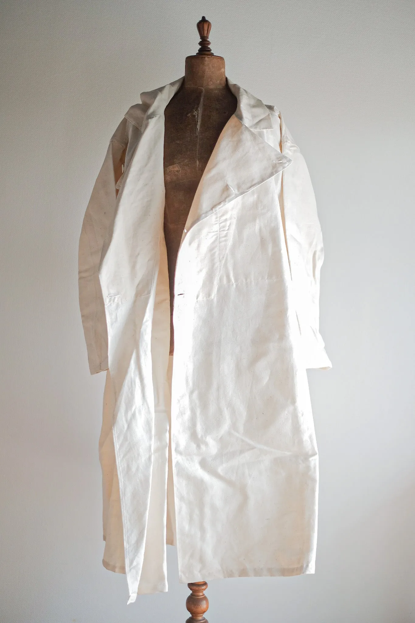 【~50's】French Army Double Breasted Linen Coat Hospital Military "Dead Stock"