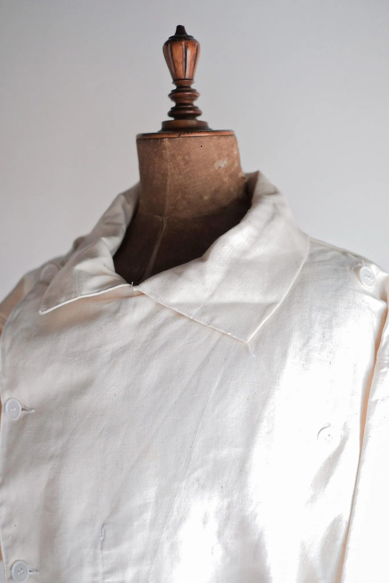 【~50's】French Army Double Breasted Linen Coat Hospital Military "Dead Stock"