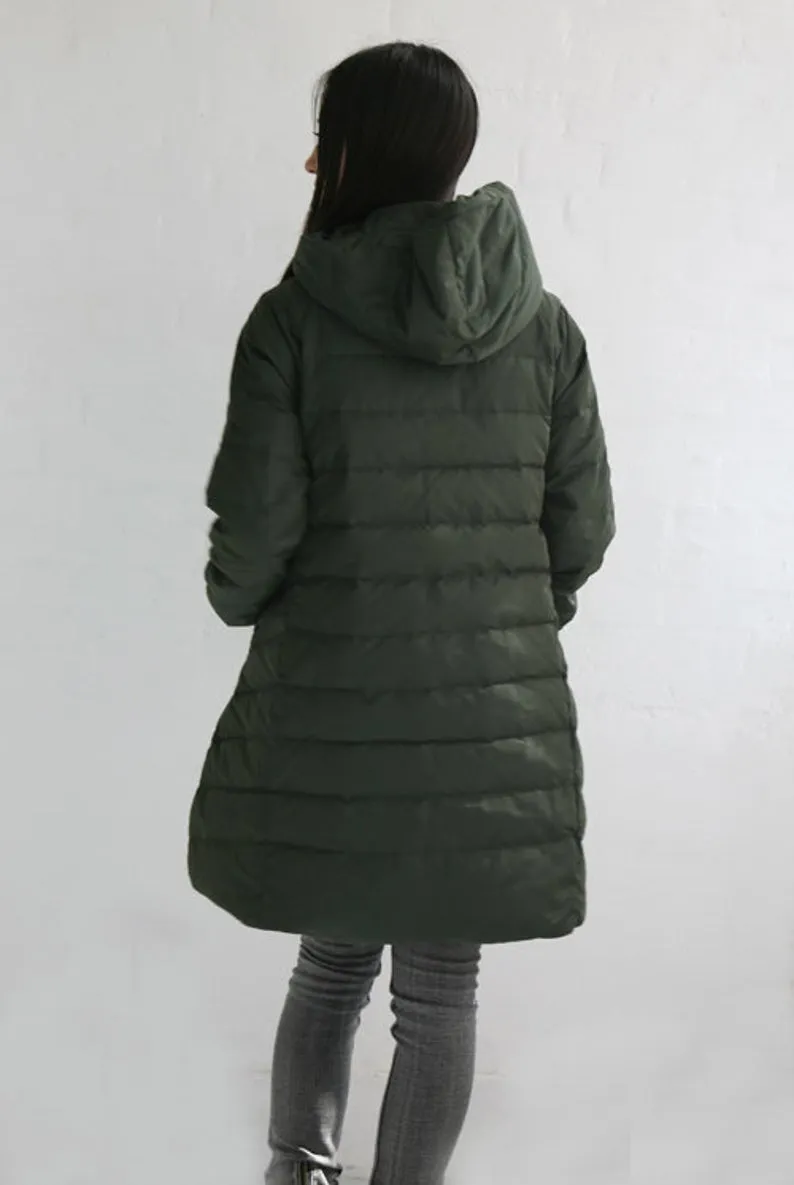 A-line Casual Hooded Winter Puffer Coat Women Down Jacket Any Size 63702