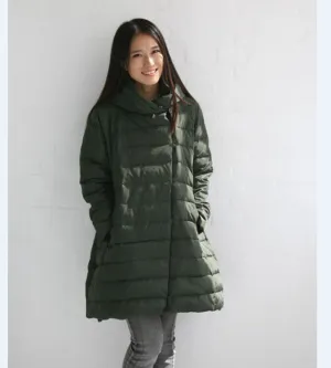 A-line Casual Hooded Winter Puffer Coat Women Down Jacket Any Size 63702