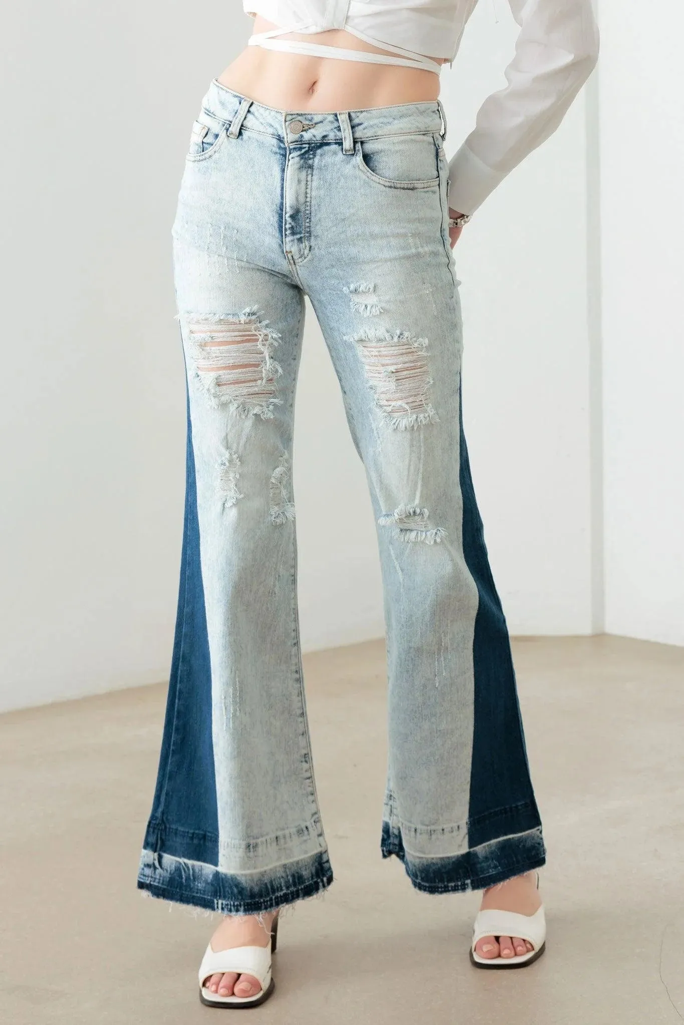 Acid Wash Flare Denim Jeans