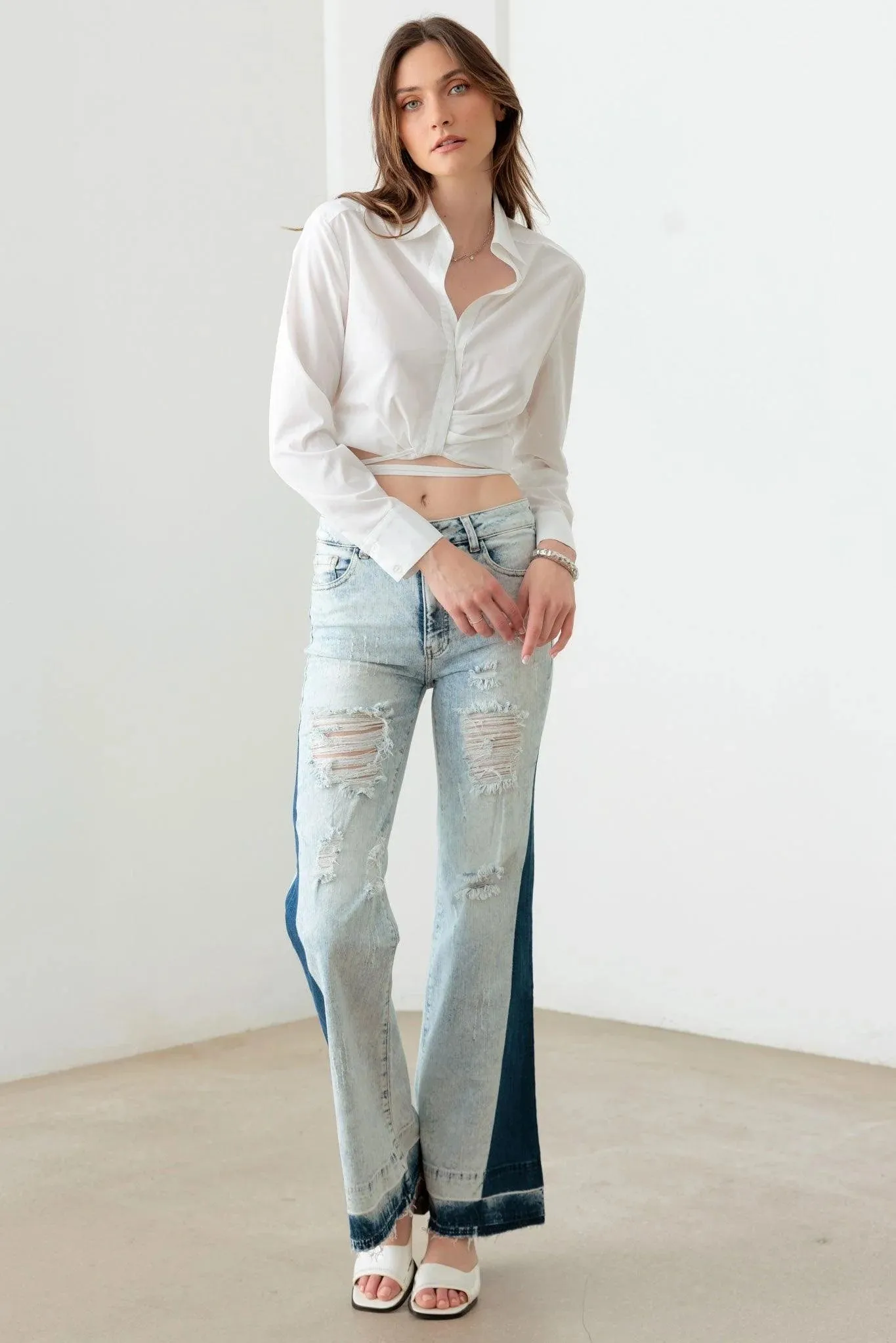 Acid Wash Flare Denim Jeans