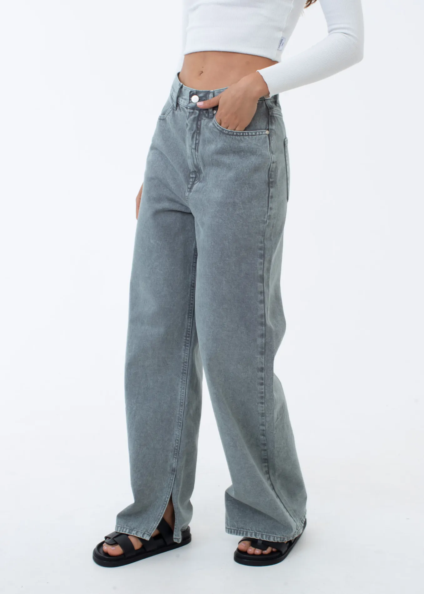 AFENDS Womens Bella - Denim Baggy Jeans - Faded Steel