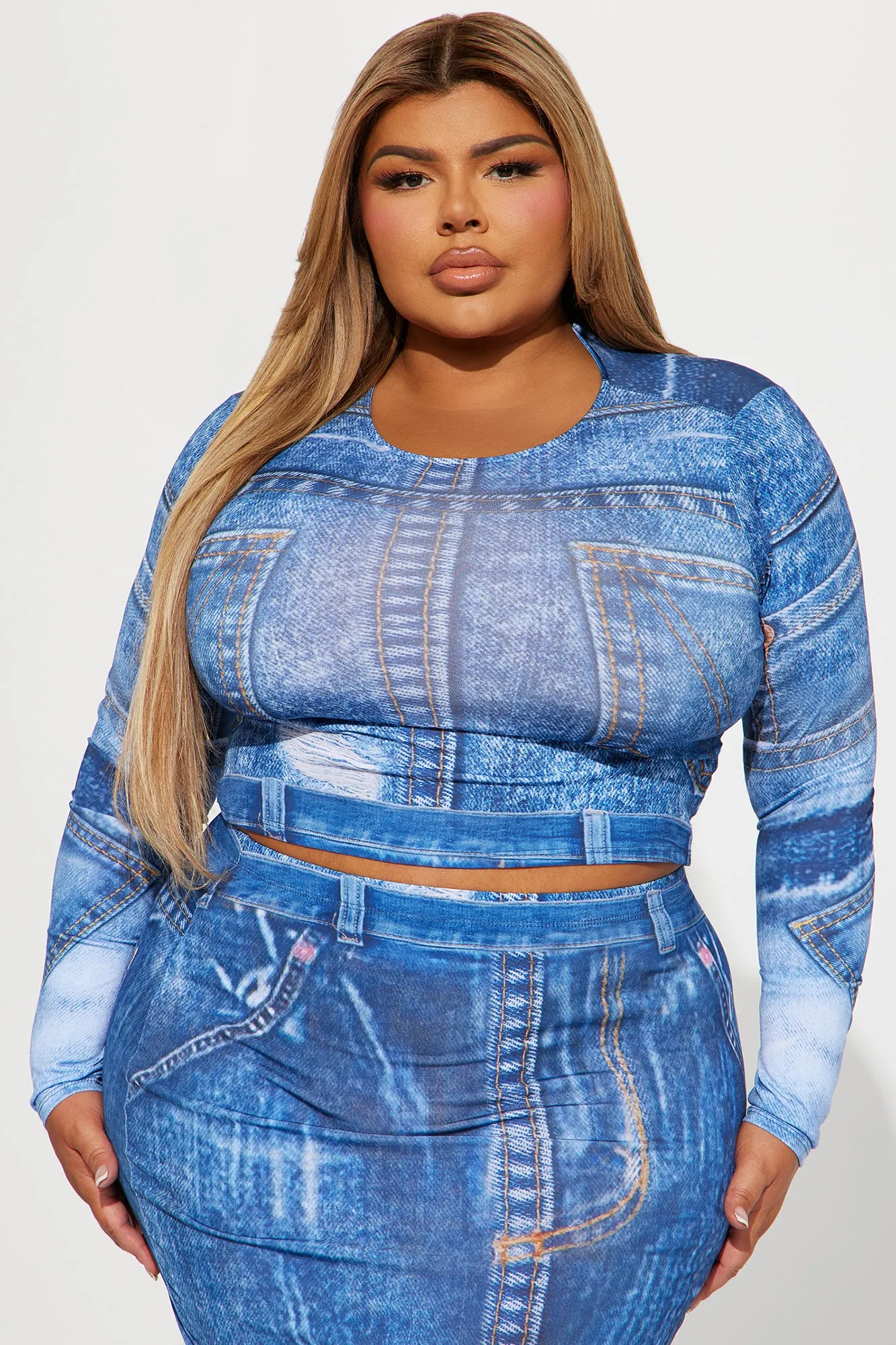 All In Denim Print Skirt Set - Dark Denim