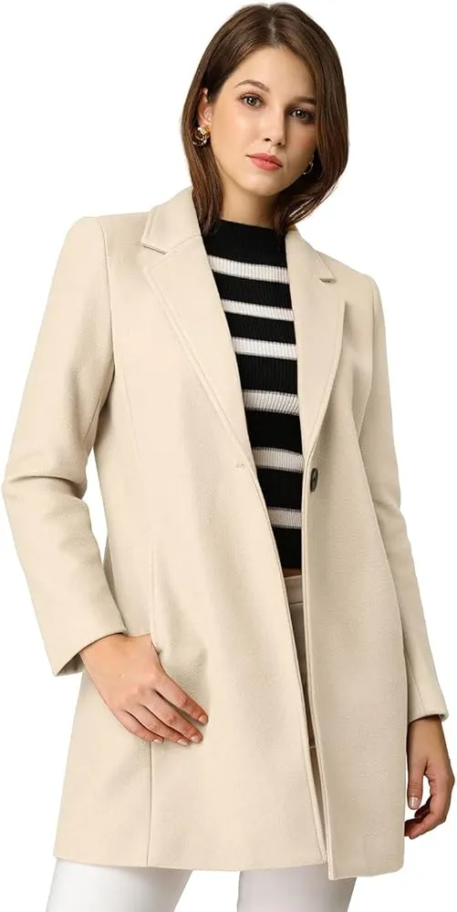 Allegra K Women's Classic Notched Lapel Long Sleeve Buttoned Long Coat P804133