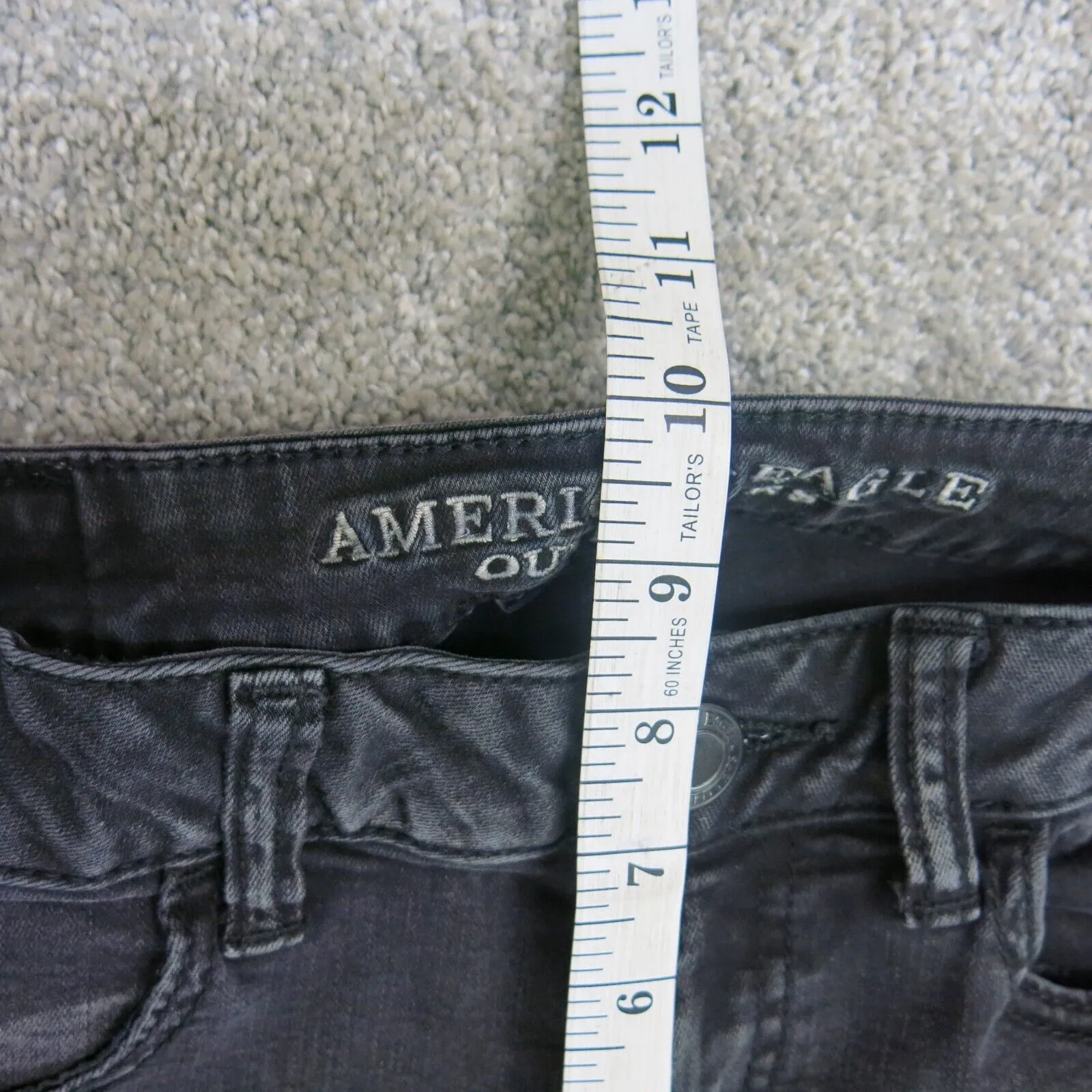 American Eagle Womens Slim Distressed Ankle Denim Jeans Low Rise Black Size XS