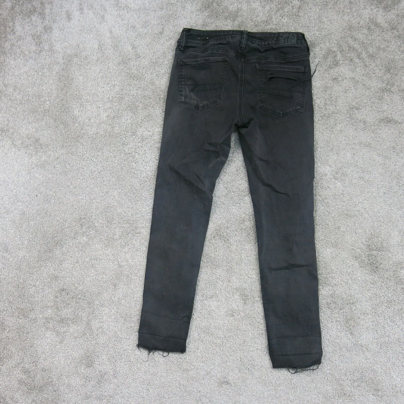 American Eagle Womens Slim Distressed Ankle Denim Jeans Low Rise Black Size XS