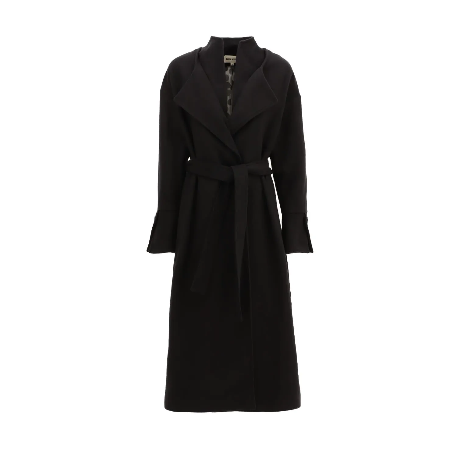 Ankle Length Belted Double Collar Coat Black