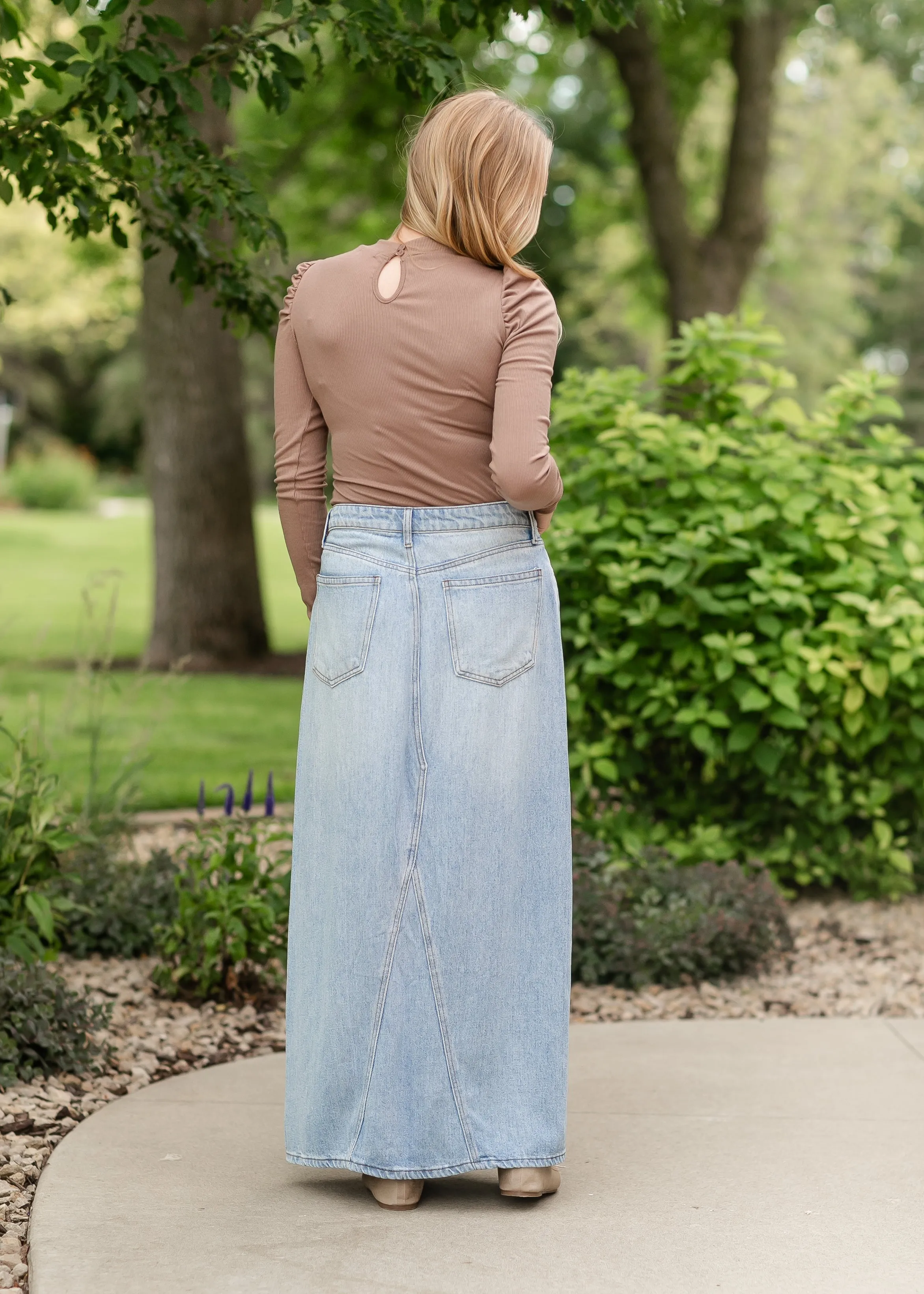 Annalise Light Wash Long Denim Skirt