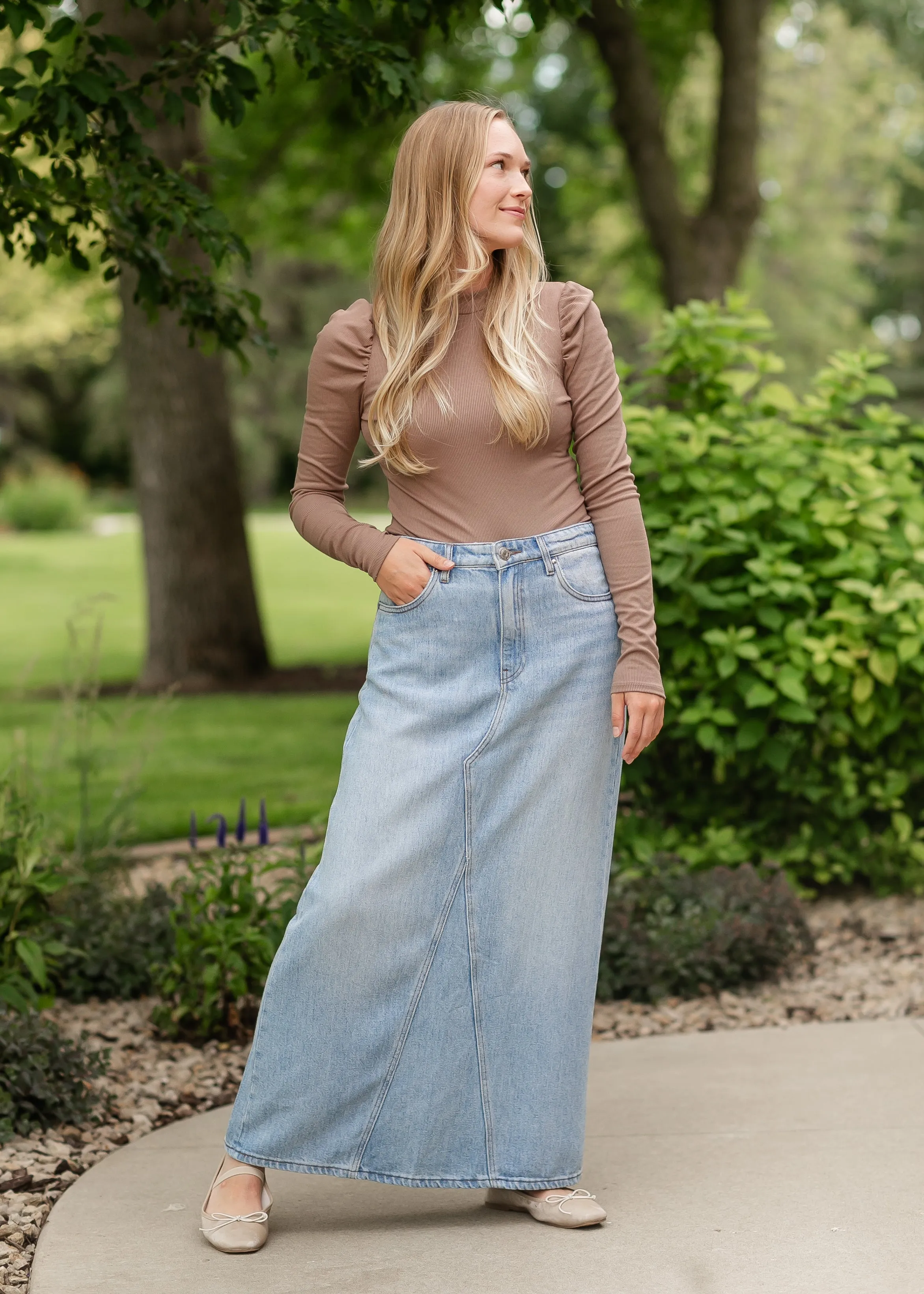 Annalise Light Wash Long Denim Skirt