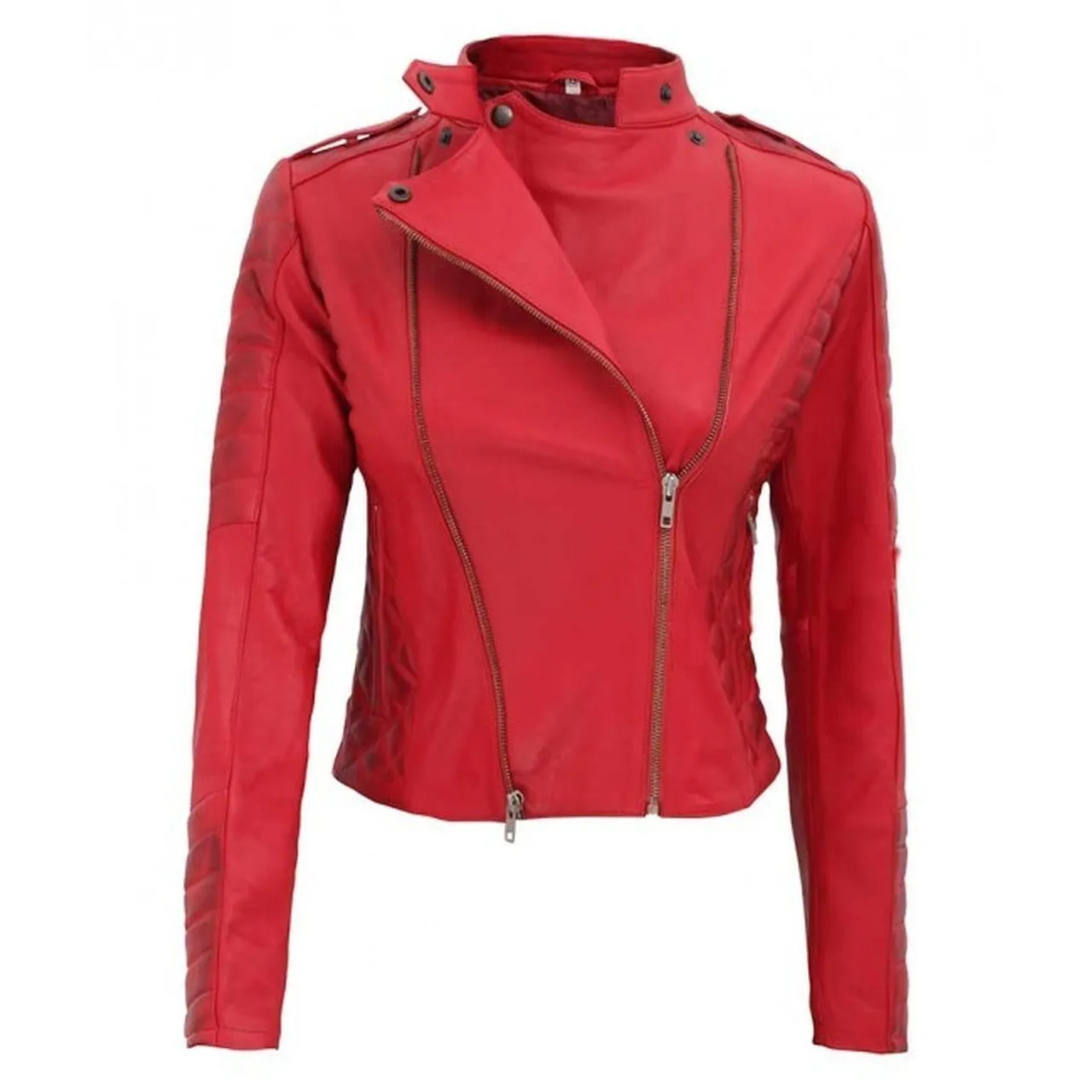 Asymmetrical Women Red Leather Jacket