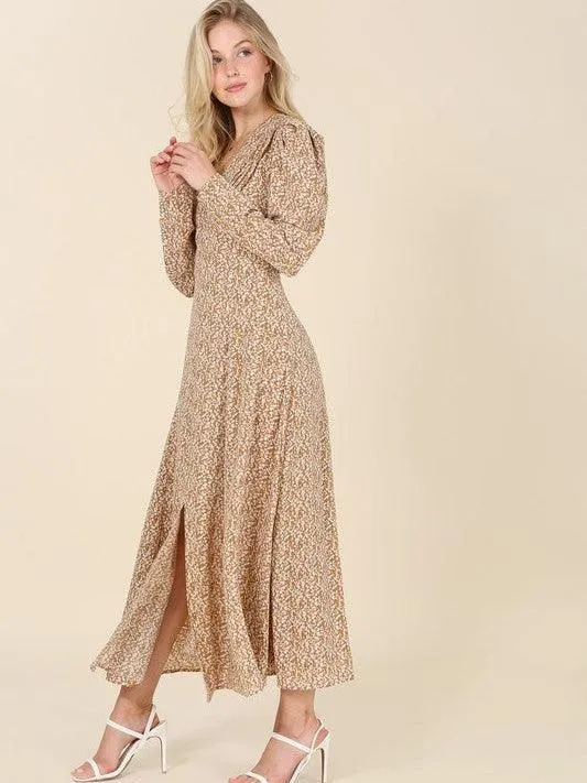 Autumn Gold Floral Flair Maxi Dress