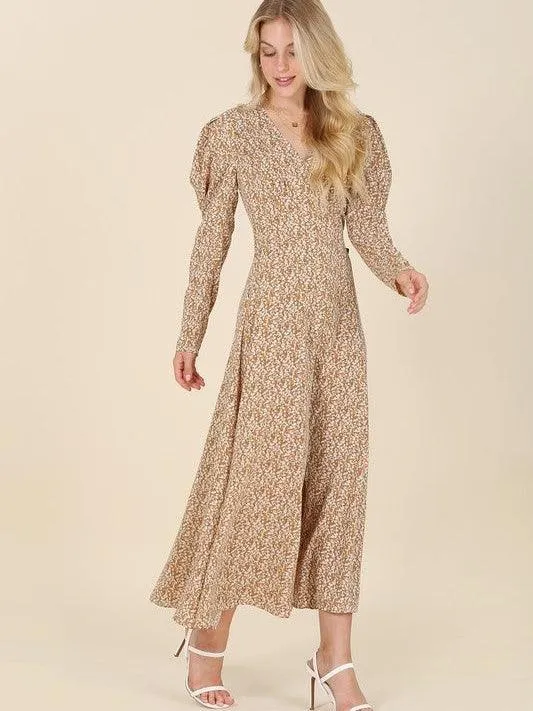 Autumn Gold Floral Flair Maxi Dress