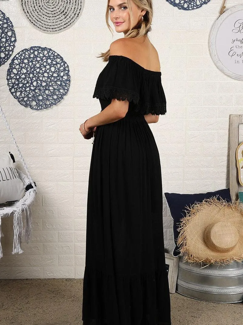 Black Beauty Off the Shoulder Maxi Sun Dress