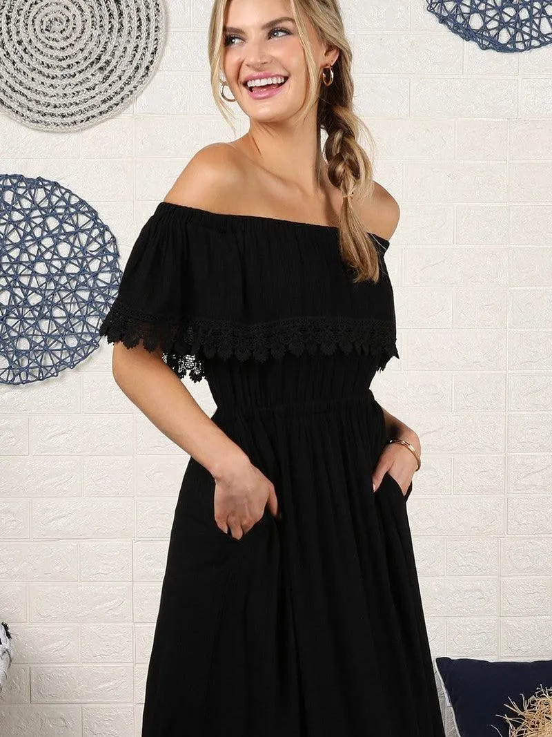 Black Beauty Off the Shoulder Maxi Sun Dress