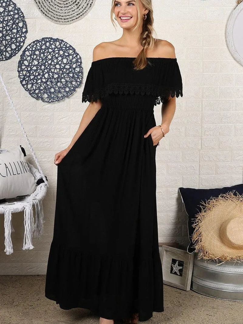 Black Beauty Off the Shoulder Maxi Sun Dress