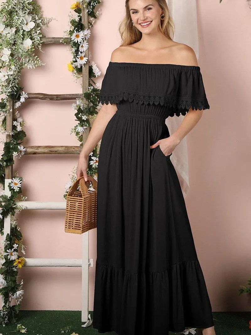 Black Beauty Off the Shoulder Maxi Sun Dress