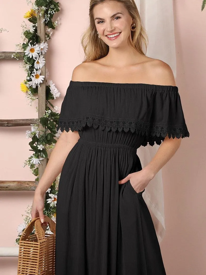 Black Beauty Off the Shoulder Maxi Sun Dress