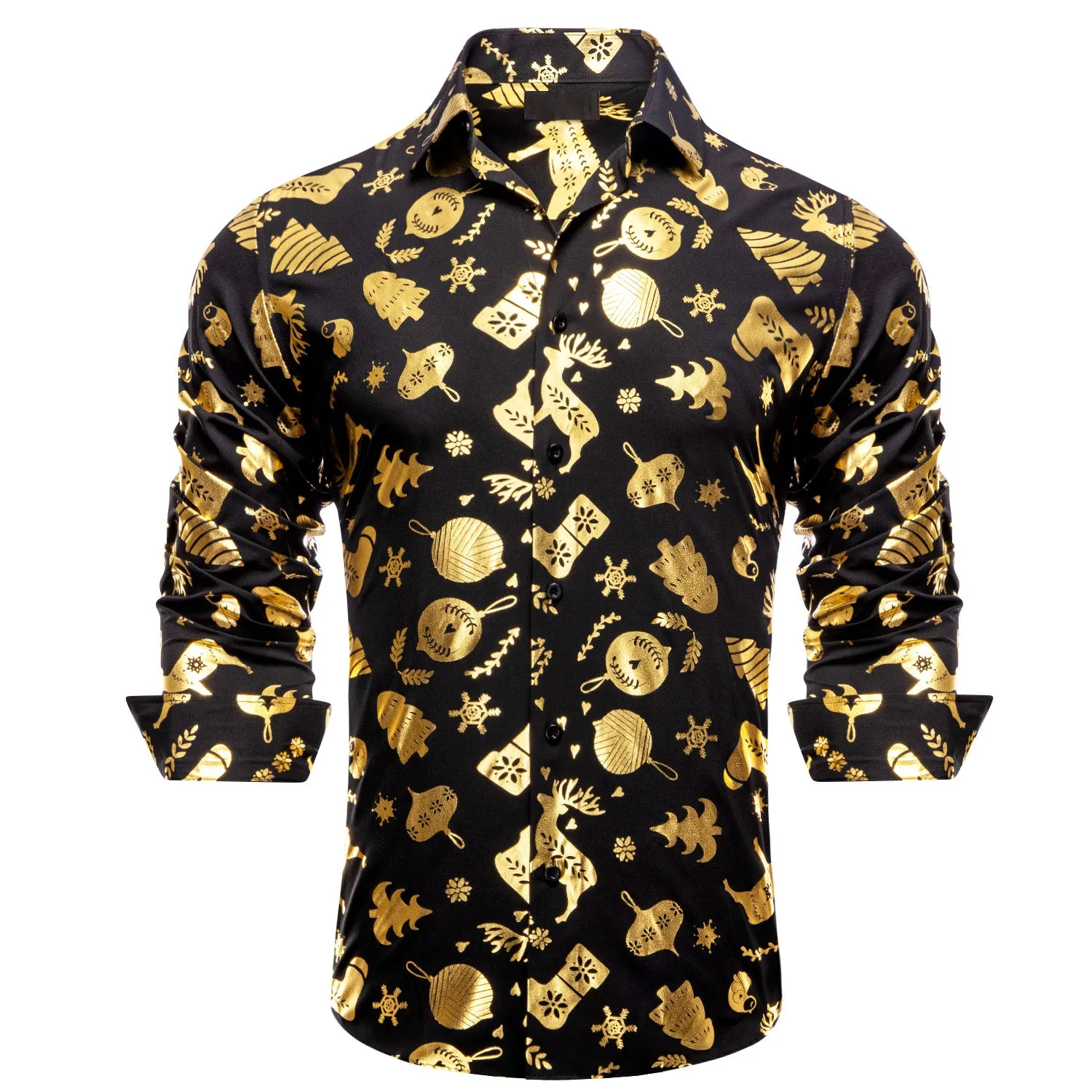 Black Christmas Golden Novelty Men's Long Sleeve Shirt