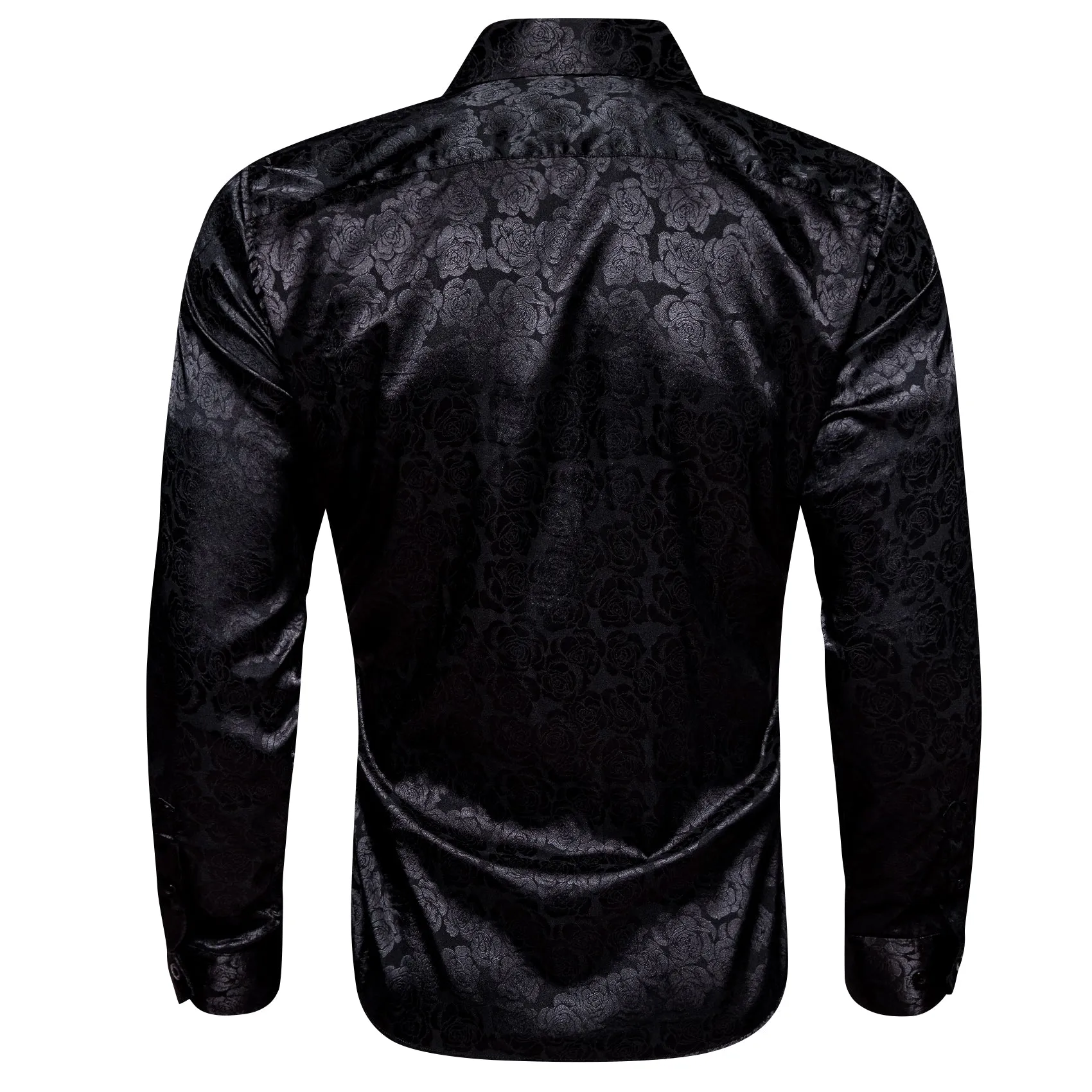 Black Floral Rose Silk Men's Long Sleeve Shirt