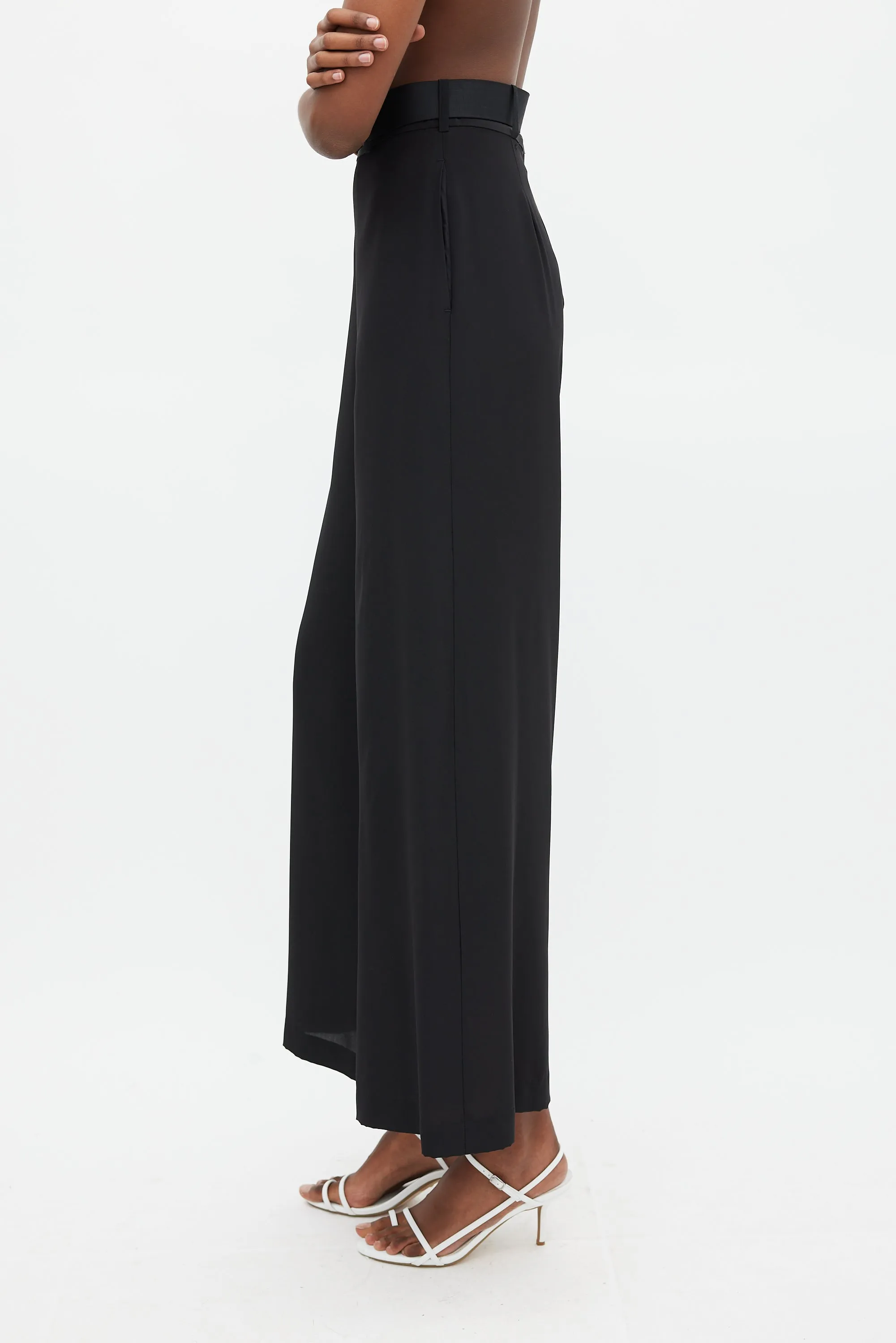 Black High Waist Belted Trouser