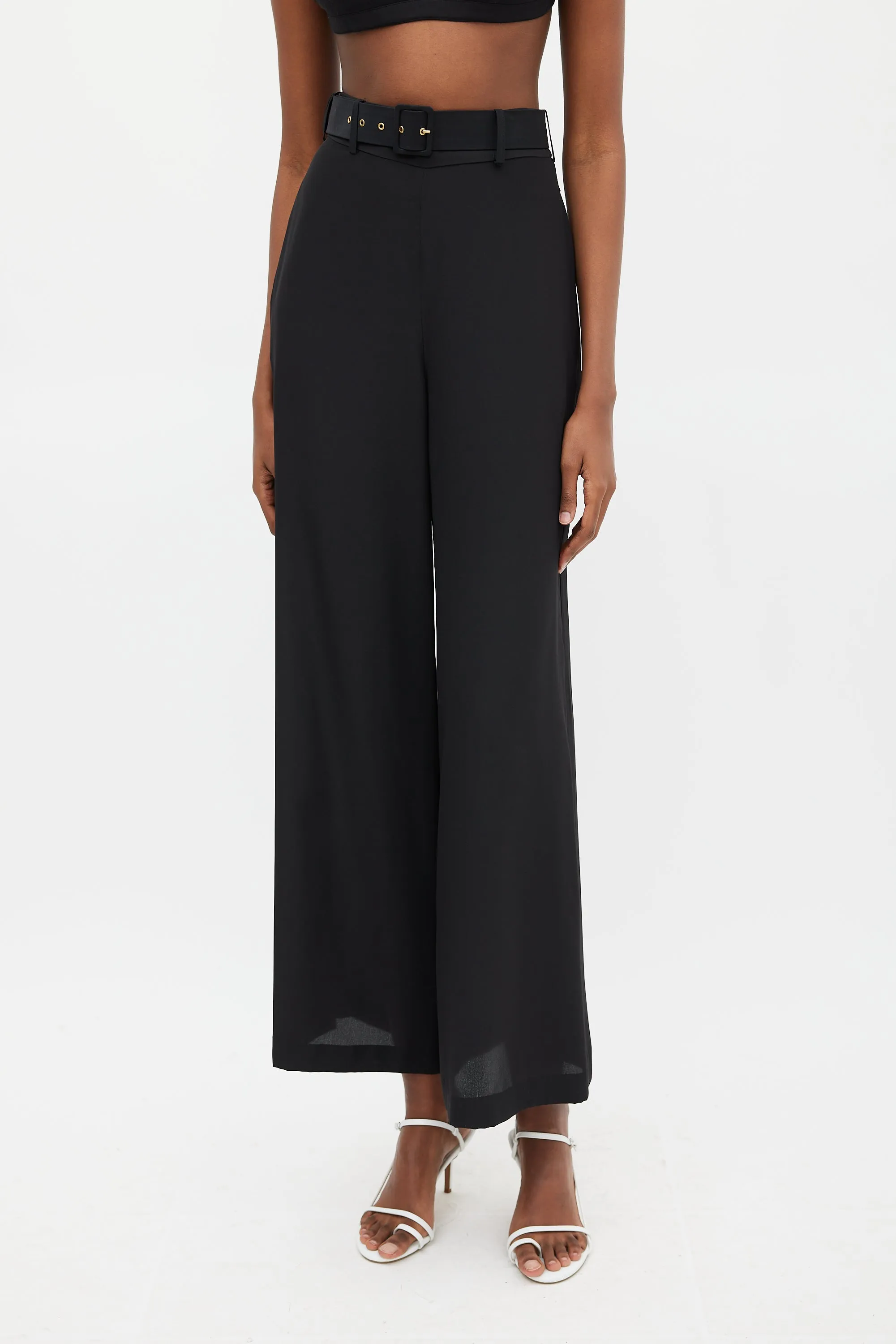 Black High Waist Belted Trouser