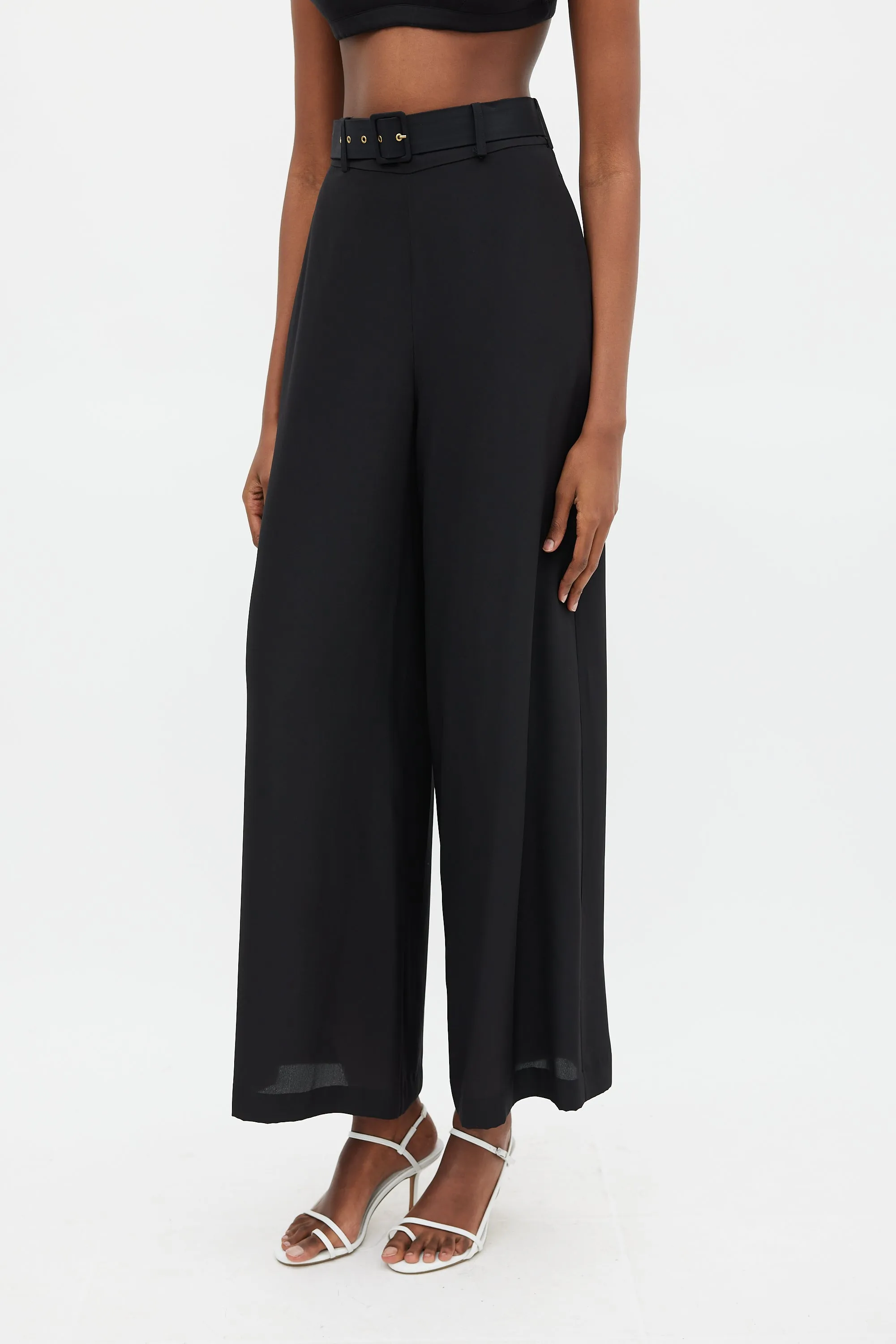 Black High Waist Belted Trouser