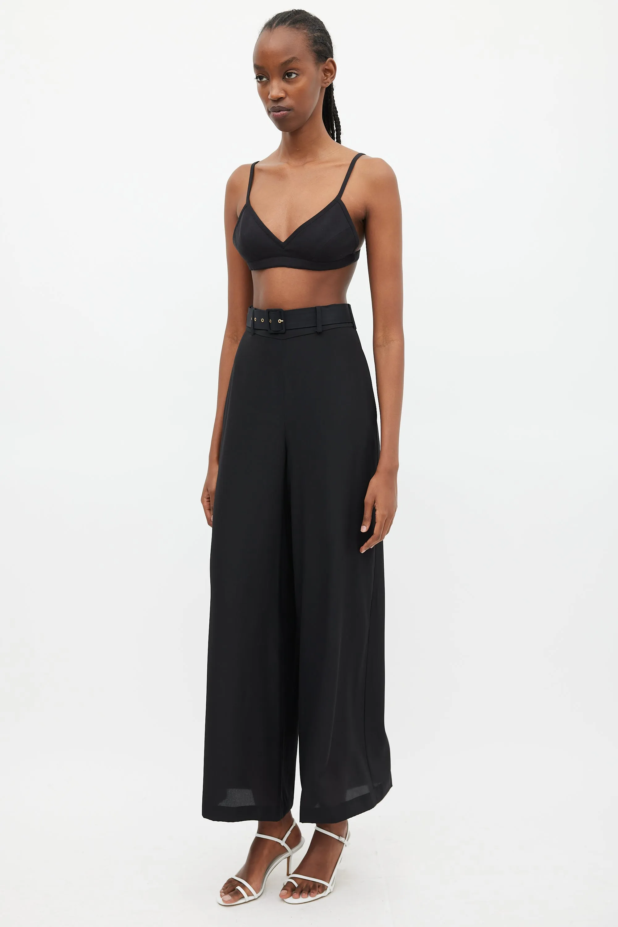 Black High Waist Belted Trouser