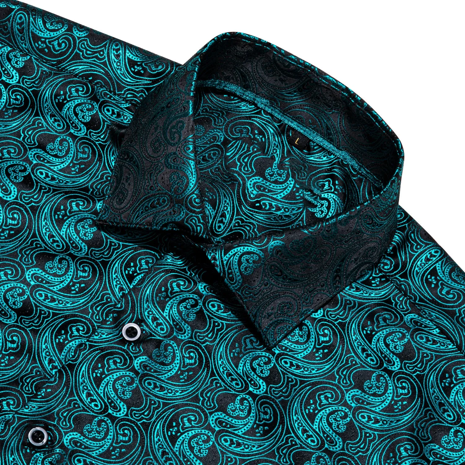 Black Lake Blue Paisley Pattern Silk Men's Long Sleeve Shirt