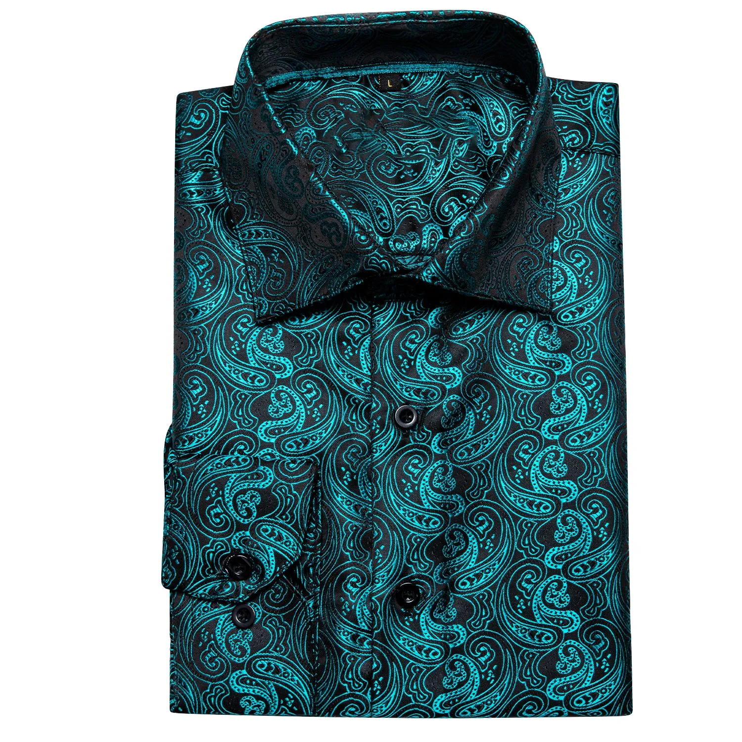 Black Lake Blue Paisley Pattern Silk Men's Long Sleeve Shirt