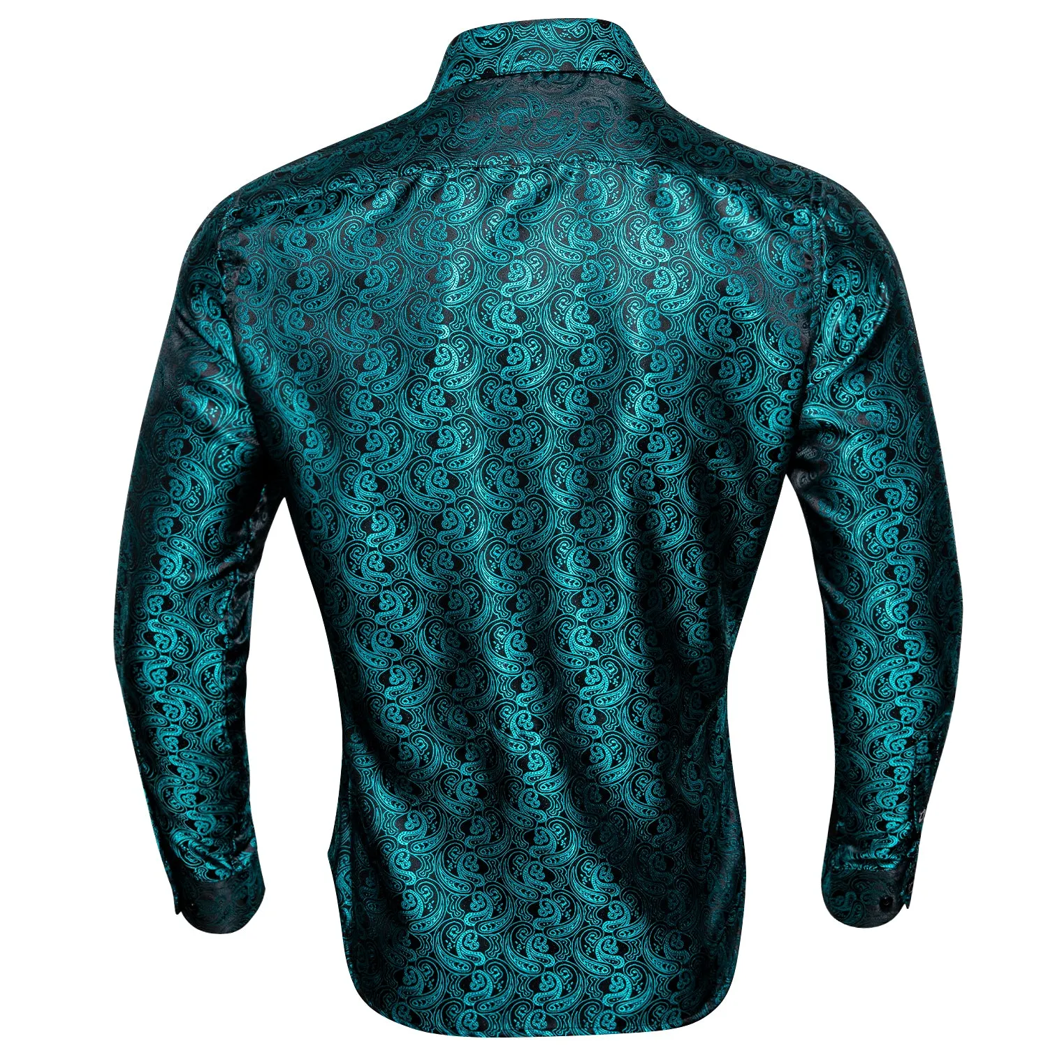 Black Lake Blue Paisley Pattern Silk Men's Long Sleeve Shirt