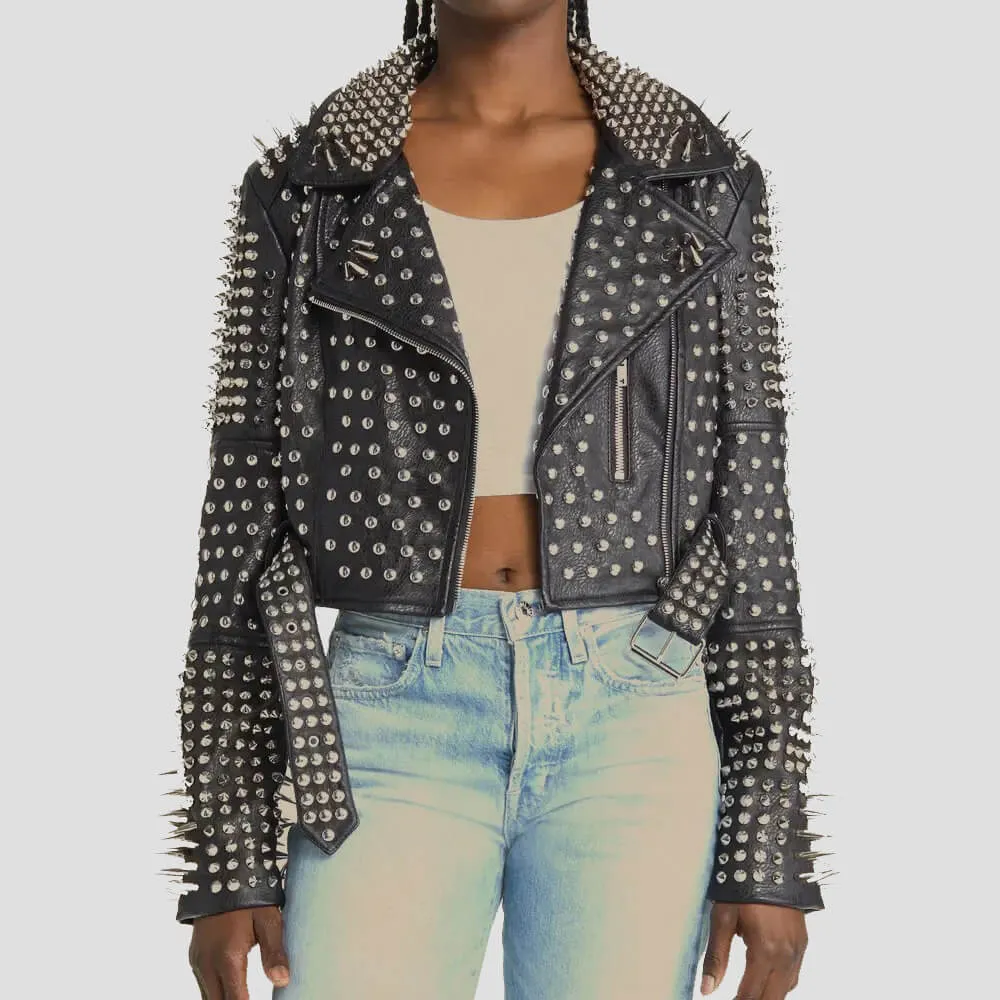 Black Leather Silver Studded Jacket