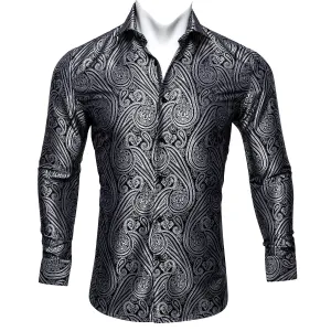 Black Paisley Silk Men's Long Sleeve Shirt