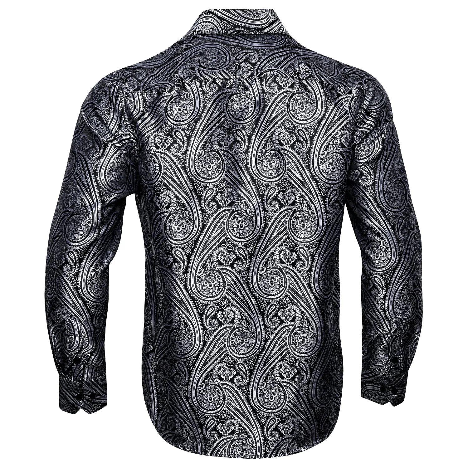 Black Paisley Silk Men's Long Sleeve Shirt