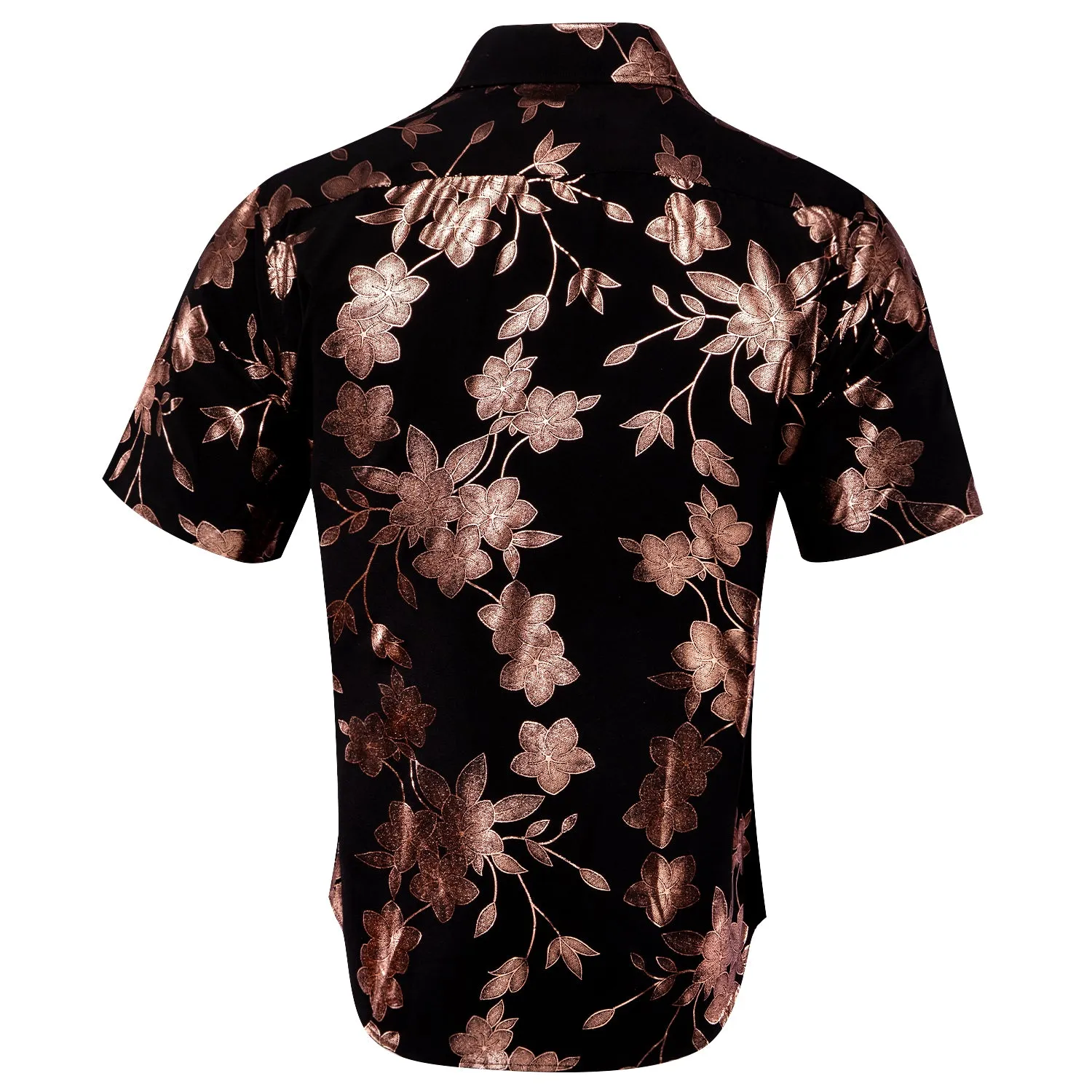 Black Shirt with Pink Floral Silk Men's Short Sleeve Shirt