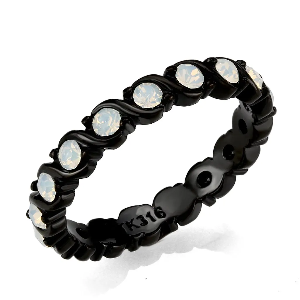 Black Stainless Steel Ring with Top Grade Crystal in White for Women Style TK3744