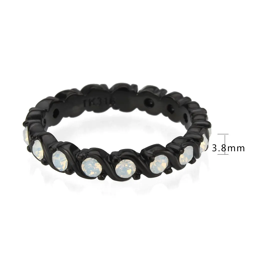 Black Stainless Steel Ring with Top Grade Crystal in White for Women Style TK3744