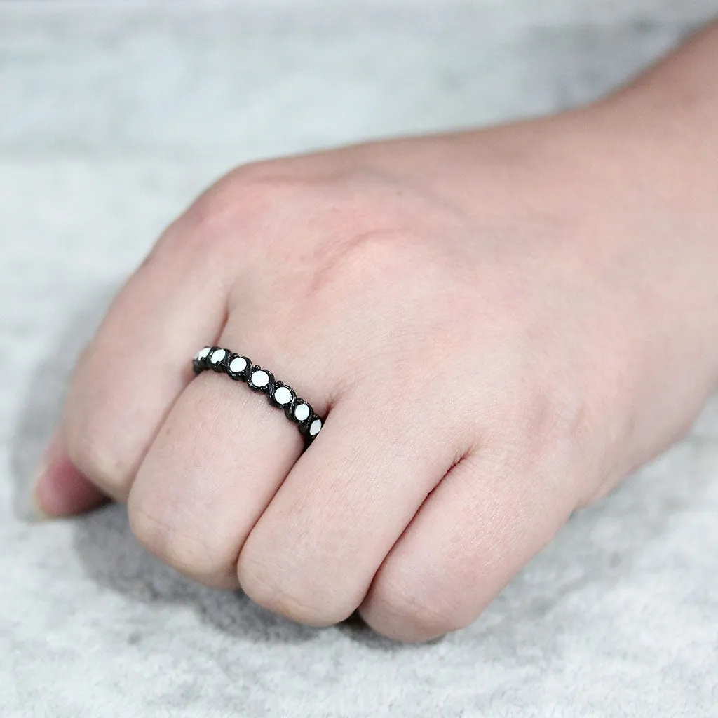 Black Stainless Steel Ring with Top Grade Crystal in White for Women Style TK3744