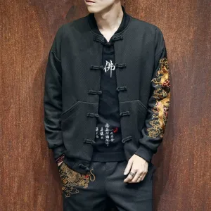 Black with Embroidery Chinese Style Men Jacket