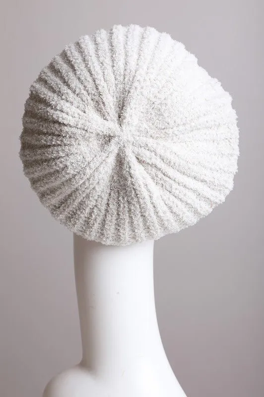 Boucle Rib Knit White Beret