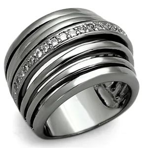 Brass Ring with AAA Grade CZ in Clear for Women Style LOA893