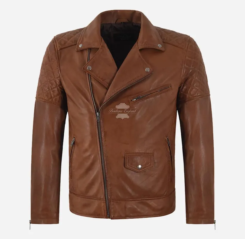 Bridleton Men's Biker Leather Jacket Brando Jacket Without Belt