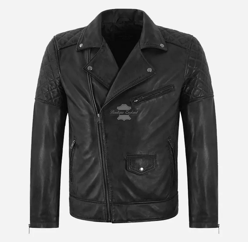 Bridleton Men's Biker Leather Jacket Brando Jacket Without Belt