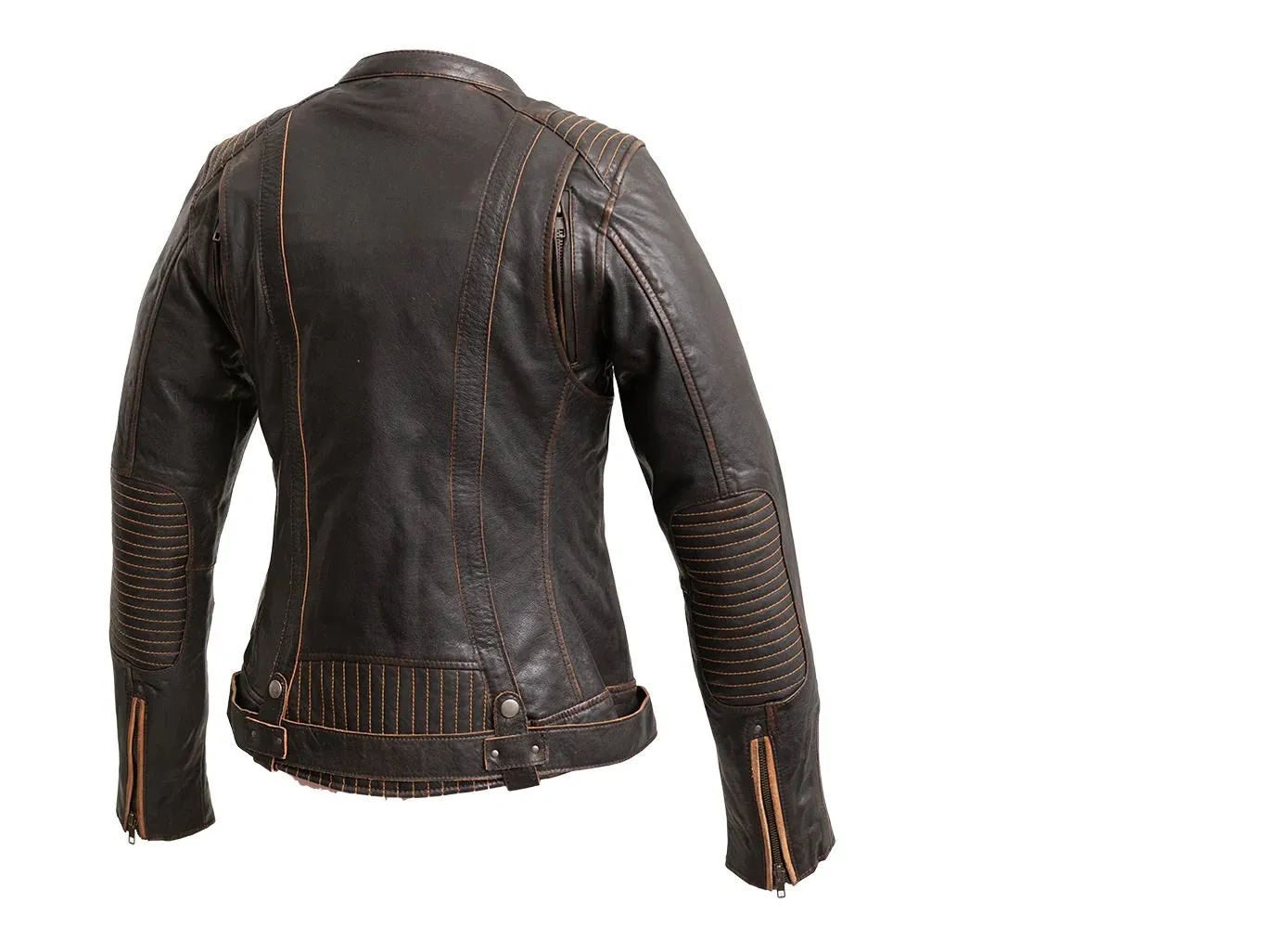 Brown FIL198CHLZ Distressed Women's Leather Motorcycle Jacket