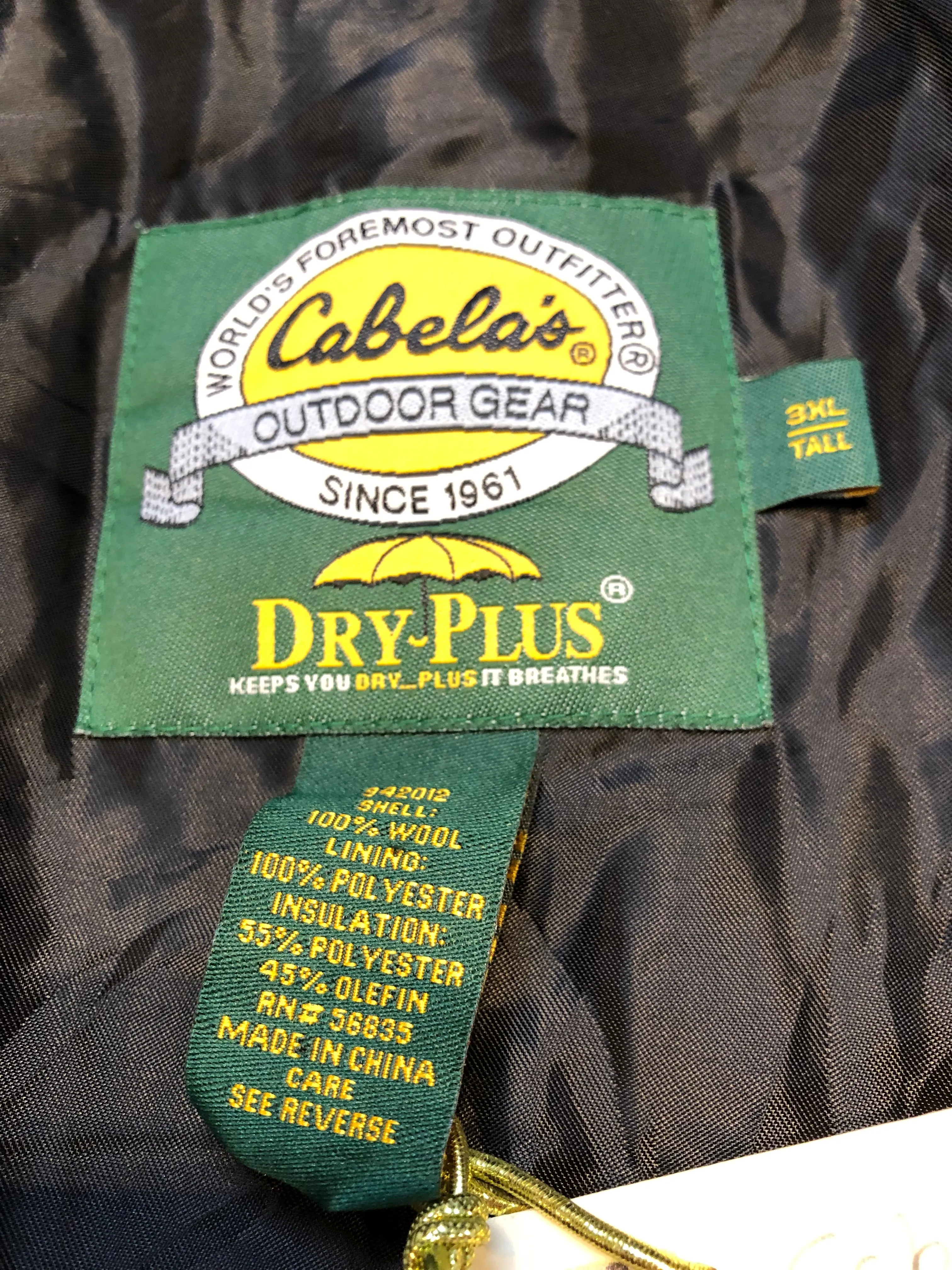 Cabela’s Dry Plus Green Wool Hunting Jacket, Size 3XL Tall