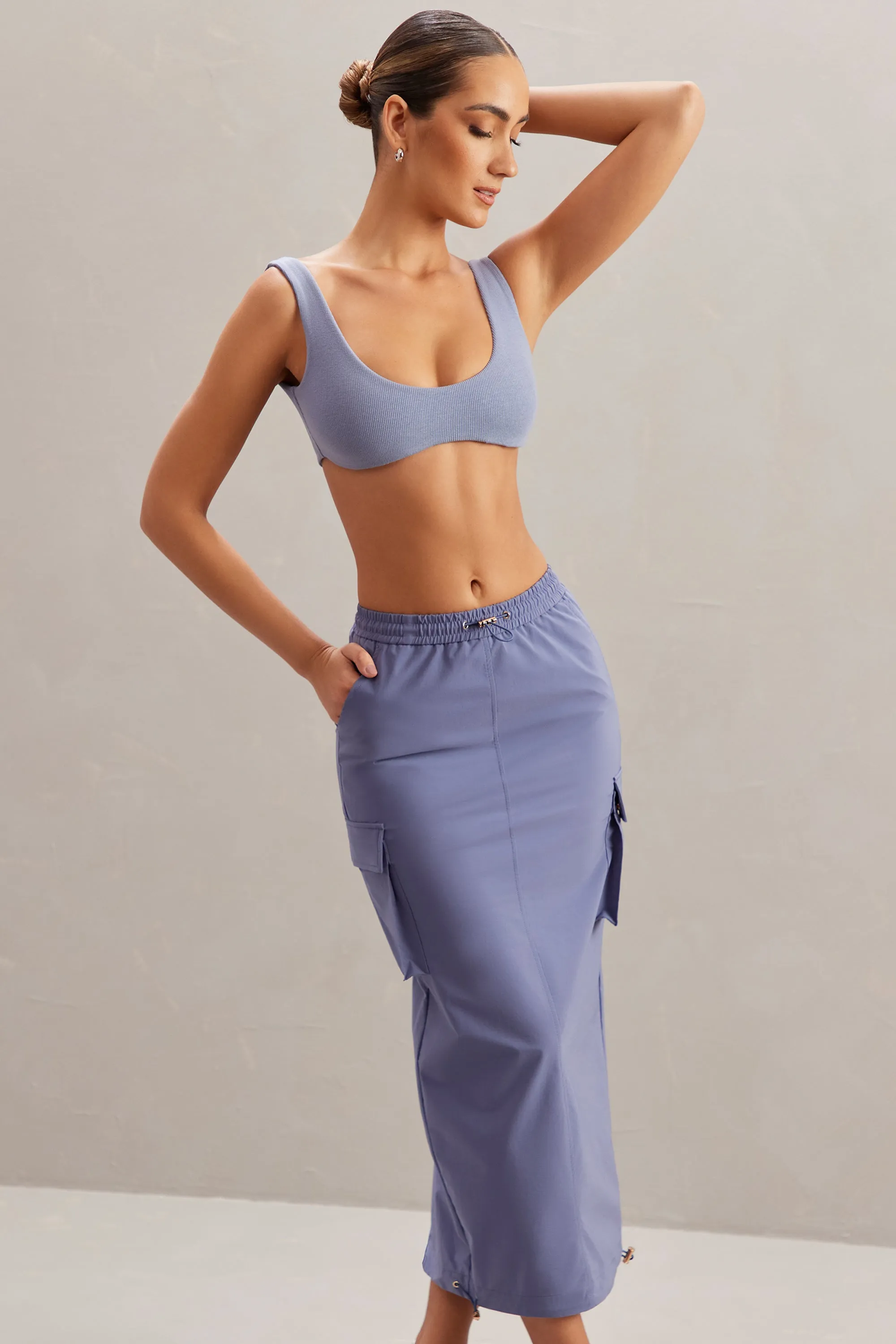 Cargo Maxi Skirt in Dusty Blue