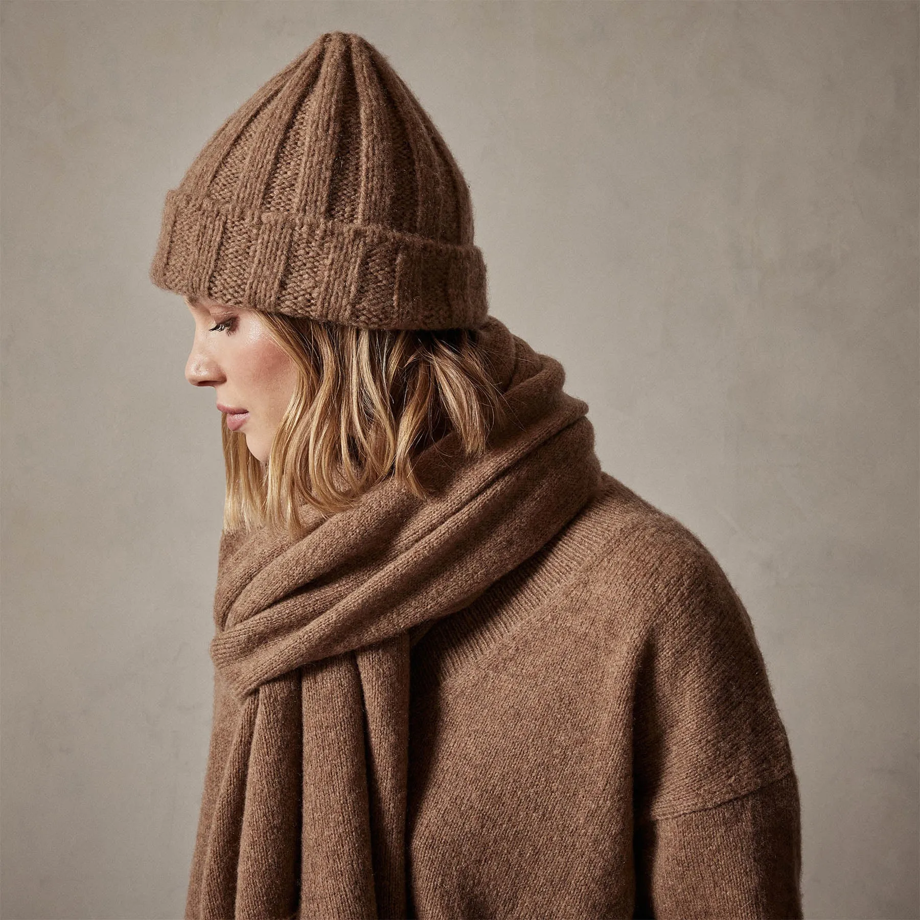 Cashmere Beanie & Scarf Set - Chestnut